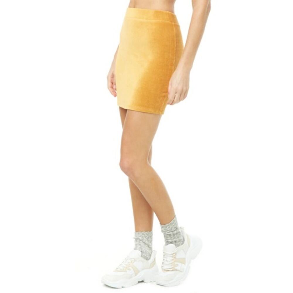 FOREVER 21 Corduroy Short Pencil Mini Skirt Size M Mustard Yellow‎ Short